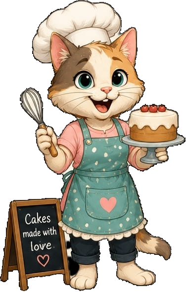 Baker Kitty holding a cake