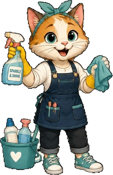 Cleaner Kitty with spray bottle and cloth